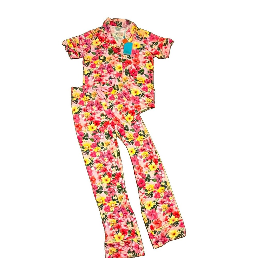 Posh Peanut Women's XS Bamboo Pajama Set Floral Pink Short Sleeve Button-Up NWT